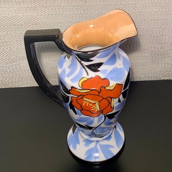 Vintage Hand Painted Made in Japan Lusterware Floral Vase.  Opalescent Rimmed - Picture 1 of 10